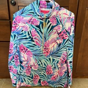 EUC size XS Lilly Pulitzer Skipper Popover in Mr. Peacock Blue Tweethearts